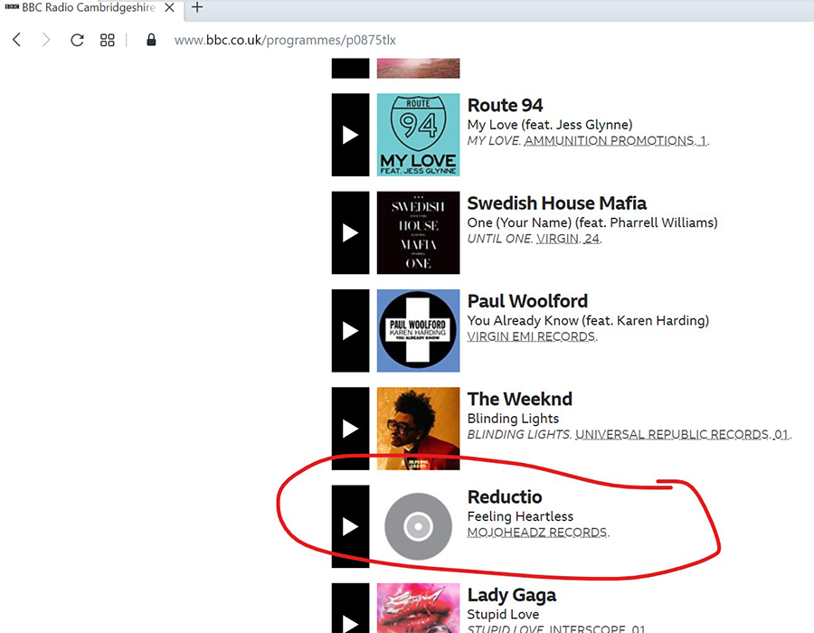 Feeling Heartless by Reductio on BBC Radio | MojoHeadz Records | We don't fake it - we make it!